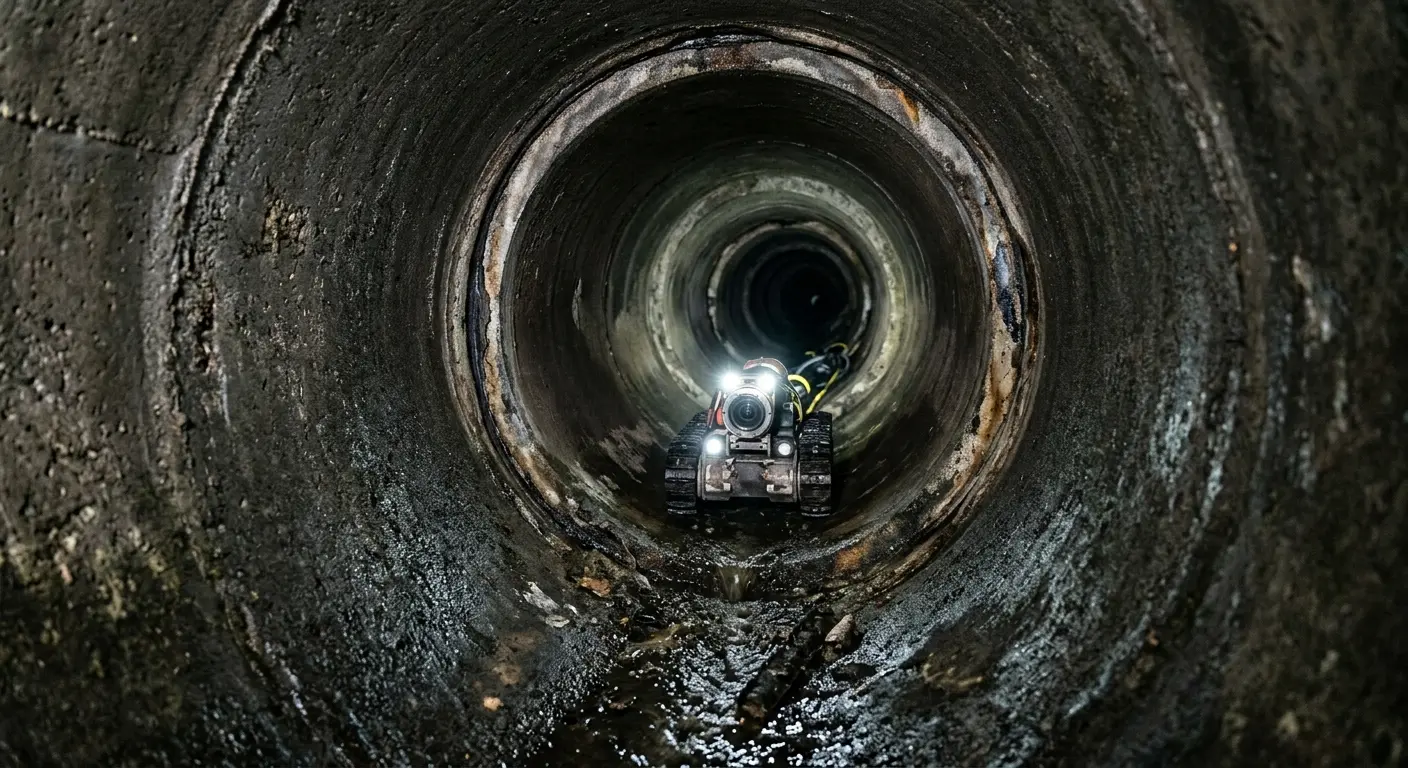 Robotic sewer camera inspecting pipe interior for Sewer Line Cleaning in Somerville